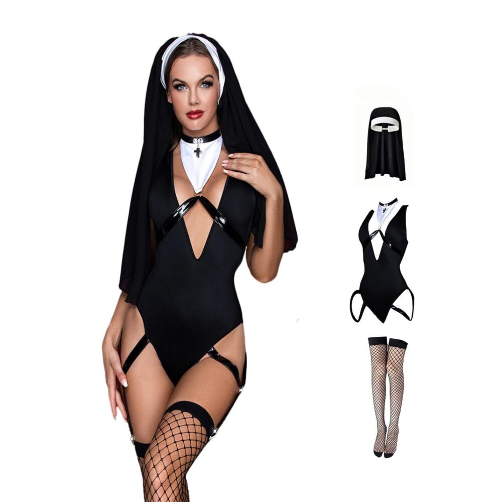 7336 Adult Sexy Nun Costume Halloween Cosplay Sister Uniform Lingerie